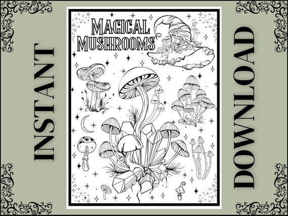 magical mushroom printable coloring page witchy adult etsy