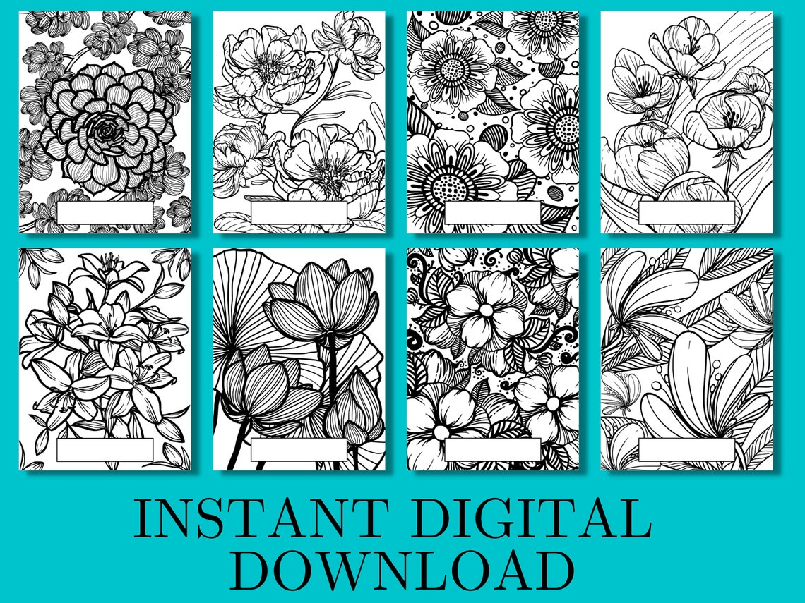 Binder Cover Coloring Pages, Printable, Flowers, Floral Binder Covers