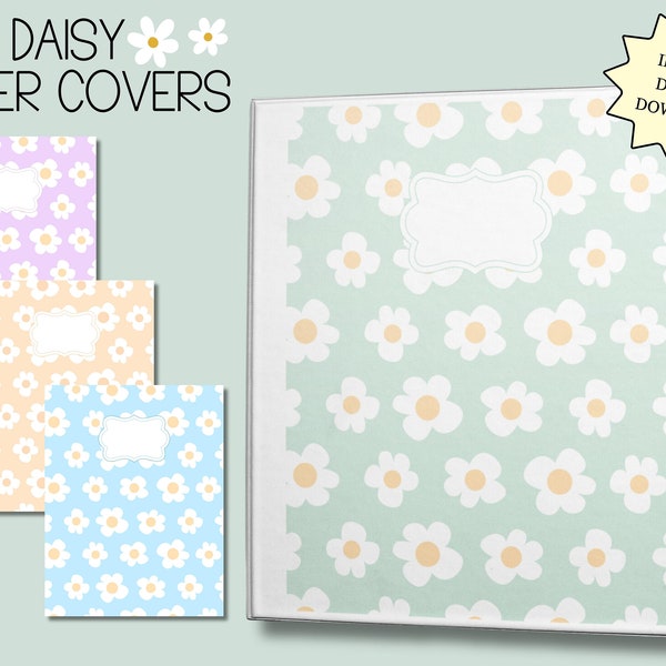 Daisy Flower Aesthetic Binder Covers, Binder Cover Template, Printable Binder Covers, Binder Cover Insert For School, Pastel Binder Dividers