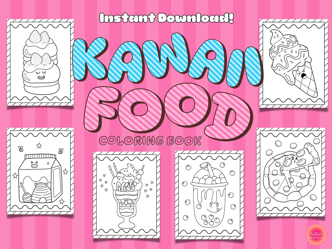 Kawaii Food Coloring Pages Cute Food Coloring Pages Kawaii Etsy