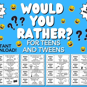 Would You Rather, Sleepover Activities, Would You Rather For Teens, Printable PDF, This Or That, Fun Party Games for Teens and Tweens