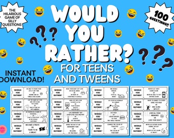Would You Rather, Sleepover Activities, Would You Rather For Teens, Printable PDF, This Or That, Fun Party Games for Teens and Tweens