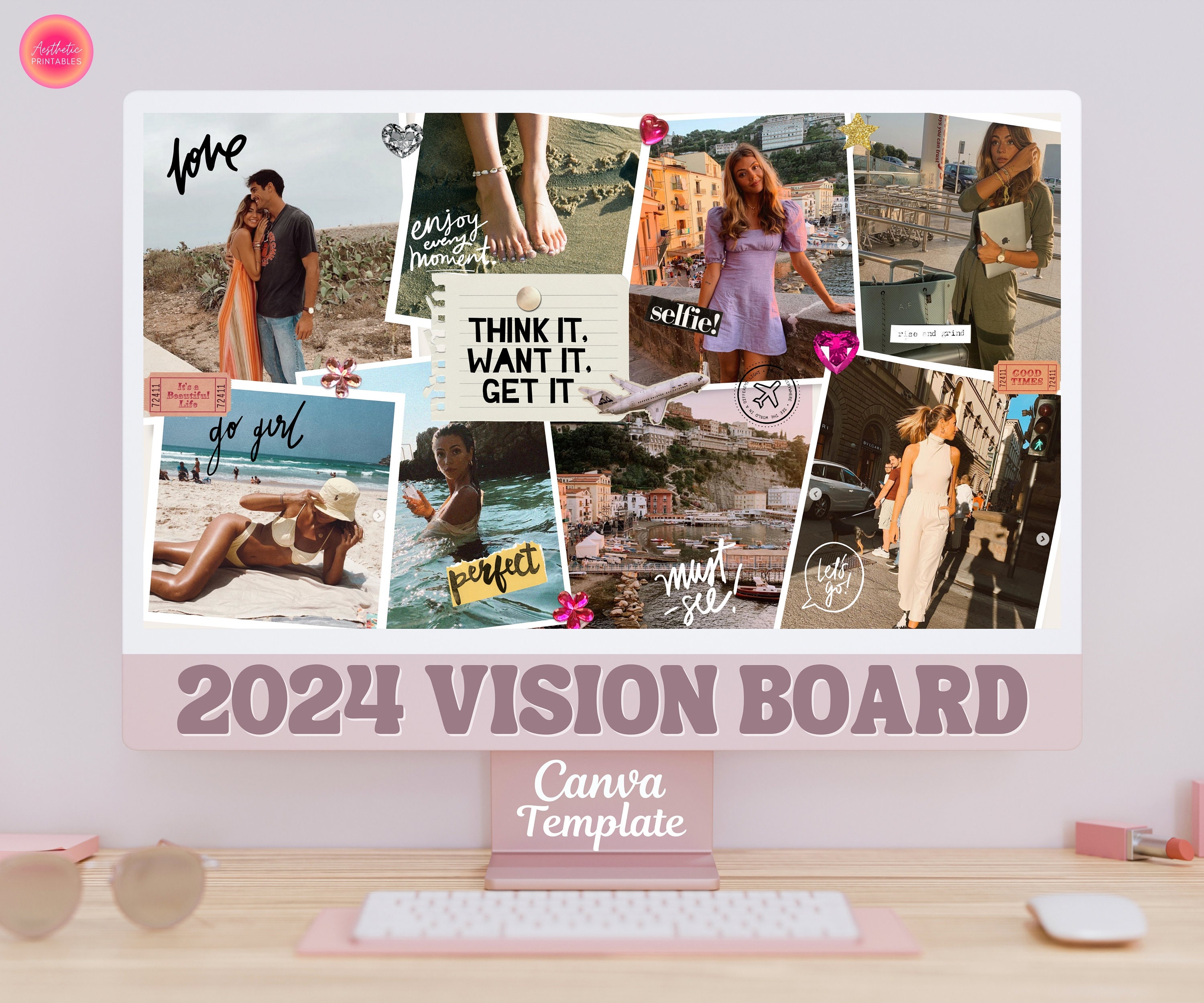 2024 Vision Board Template, Canva Template, Digital Vision Board, Vision  Board Template for Teens, Aesthetic Vision Board, Vision Board Kit 