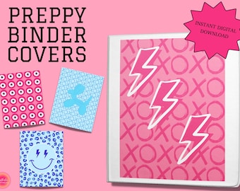 Preppy Binder Covers Printable, Aesthetic Binder Covers, Binder Cover Insert For School, Digital Download, 3 Ring Binder Cover, Preppy Blue