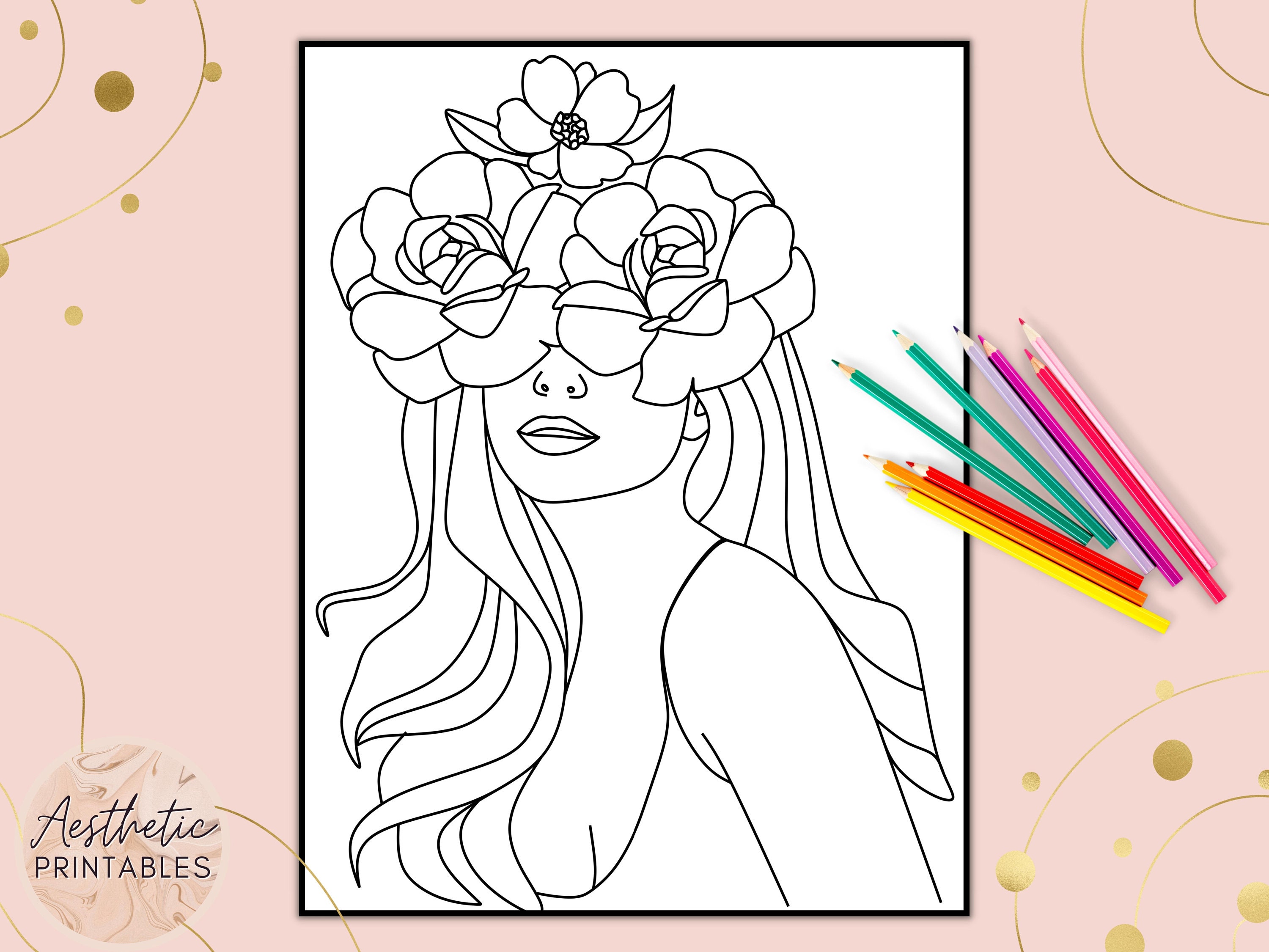 Aesthetic Coloring Pages, Bundle Printable, Aesthetic Girl Coloring ...