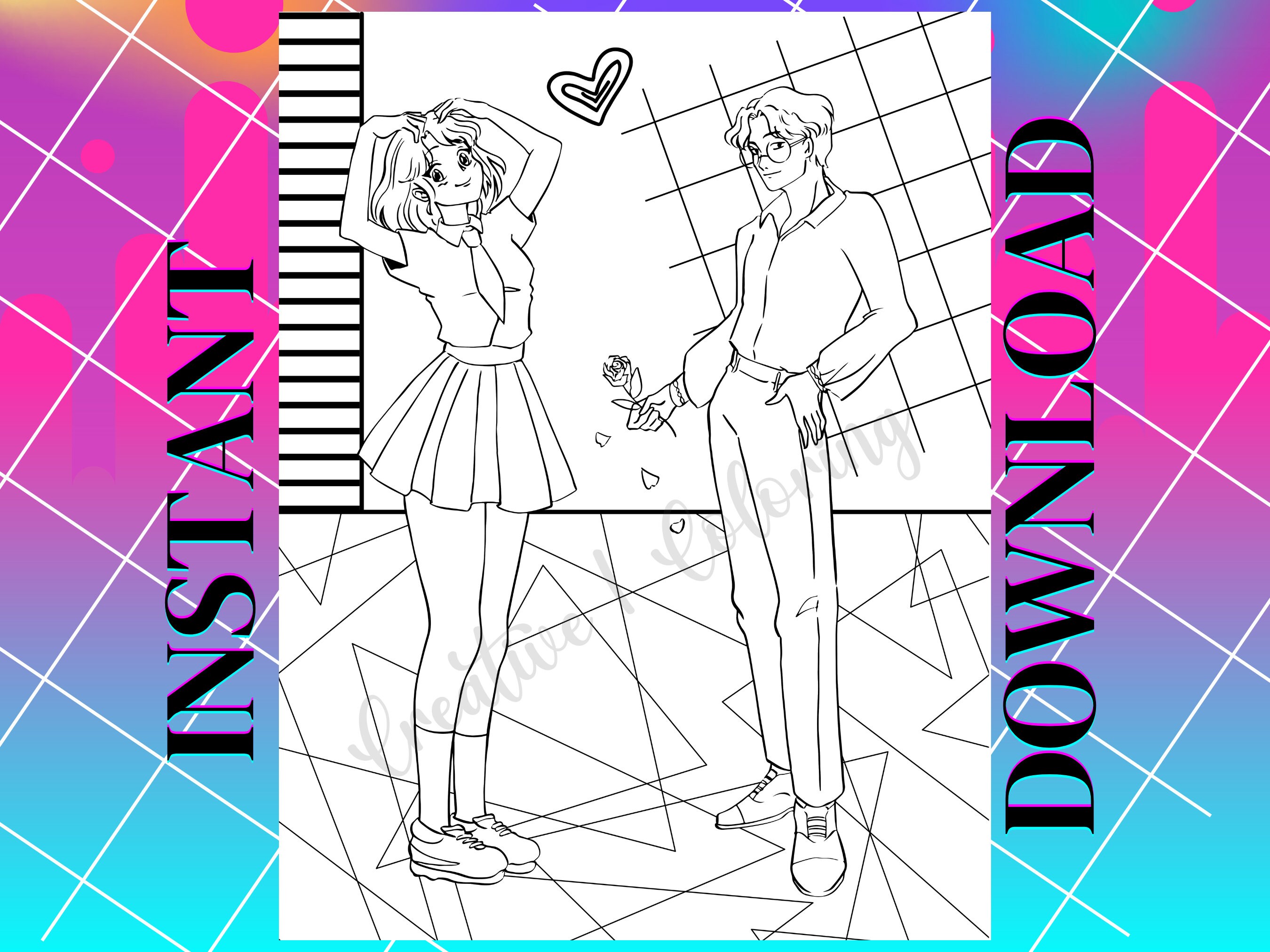 Anime Printable Coloring Page, Art Printable for Teens, Fashion Coloring Page, Adult Coloring Sheet, Premium Download, KPop Coloring Book