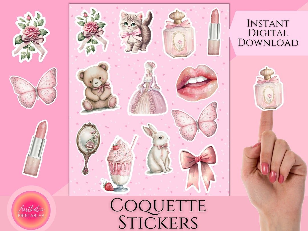 Coquette Stickers, Printable Stickers Sheet, Digital Aesthetic Stickers ...