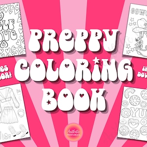 Preppy Coloring Pages, Preppy Coloring Book, Printable, Easy, Aesthetic Coloring Pages PDF, Coloring Pages for Teens, Procreate Coloring