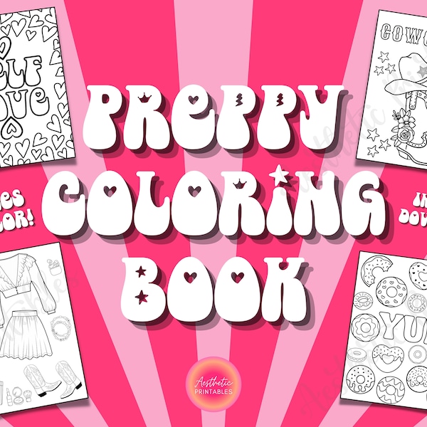 Preppy Coloring Pages, Preppy Coloring Book, Printable, Easy, Aesthetic Coloring Pages PDF, Coloring Pages for Teens, Procreate Coloring