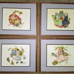 Vintage~Finished Norman Rockwell Cross Stitch LOT~4 Seasons Of Love Series~21.5&quot;
