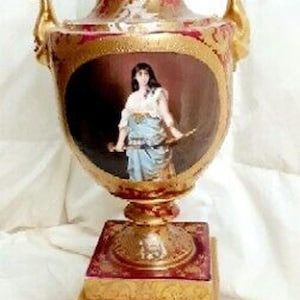 Antike Royal Wiener Porzellanvase Urne Ewer~Signiertes Portrait, Jugendstil 45 cm