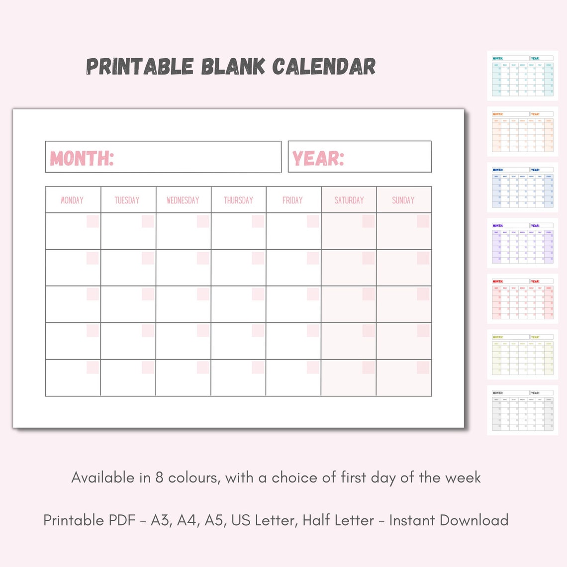 Printable Perpetual Calendar Printable Calendar Blank - Etsy Australia