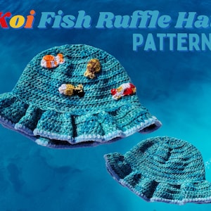 Fish Appliqué Bucket Hat Crochet Pattern | Beginner-Friendly PDF | Ruffle Brim Hat with Fish Motif