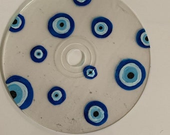 Nazar Evil Eye Amulet hand painted vinyl record and clear cd(4.75) in wall decor for vintage aesthetic