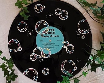 Bubbles pattern hand painted vinyl record or clear cd (4.75 diameter) for vintage wall decor