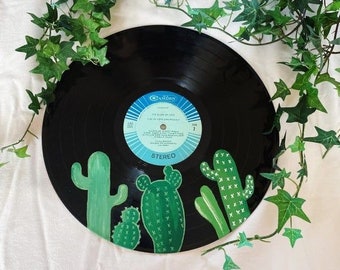 Cactuses hand painted vinyl record or clear cd(4.75 diameter) in wall decor for vintage aesthetic