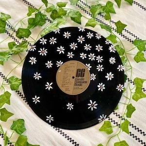 Mini-Daisies flowers hand painted vinyl record or clear cd4.75 diameter in wall decor for vintage wall aesthetic image 1