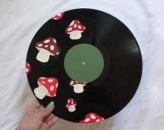 mushroom plant hand painted vinyl record or clear cd(4.75 diameter) for vintage aesthetic wall decor