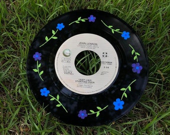 Small flowers hand painted on vinyl record or clear cd(4.75 diameter) for vintage aesthetic and wall decor