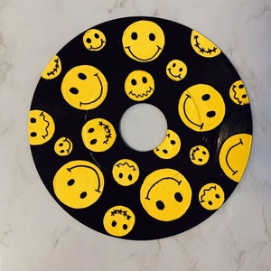 Smilie faces hand painted vinyl record or clear cd4.75 diameter in wall decor for vintage aesthetic image 1