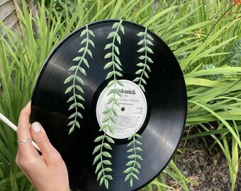 succulent plant vines hand painted vinyl record or clear cd(4.75 diameter) in wall decor for vintage wall decor aesthetic