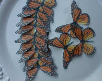 Essbare Kuchendekoration 12 Schmetterlinge - Orange, Gelb, Rot, Oblaten