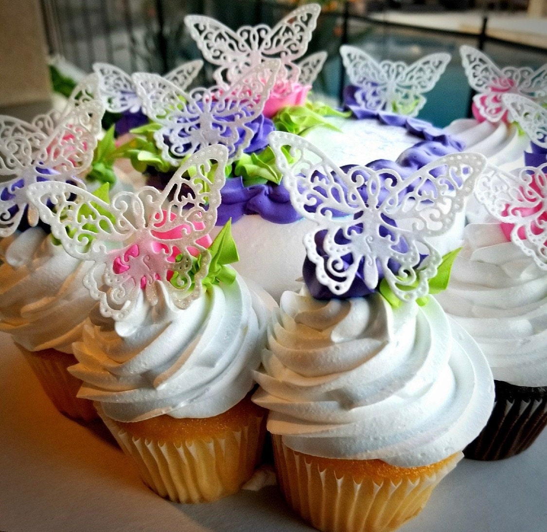 Edible Victorian Lace Shimmering Butterfly Collection Set of 12 Cake / Cupcake Toppers