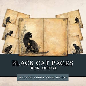Black Cat Junk Journal | Shabby Cat Scrapbooking Papers | Vintage Halloween Paper Craft | Witchy Printable | Bohemian Cat Pages