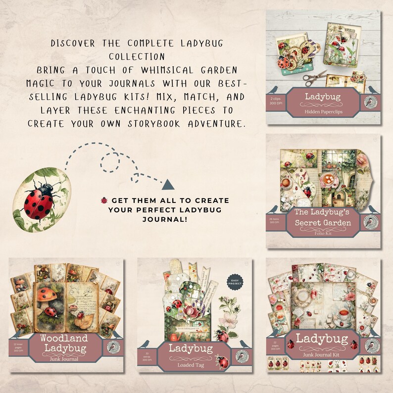 Ladybug Junk Journal Folio Kit – Printable Ladybug’s Secret Garden ...