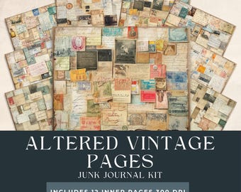Altered Vintage Pages Junk Journal | Antique Mixed Media | Vintage Altered Art Supplies | Rustic Vintage Printables | Collage Scrapbooking
