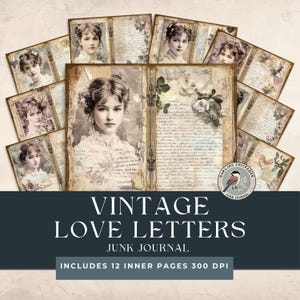 Kit de diário de cartas de amor vintage | Efêmeras românticas e papéis envelhecidos | Kit de cartas de amor vitorianas | Páginas inspiradas em antiguidades para impressão