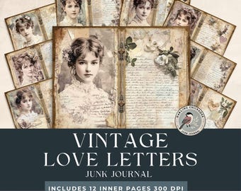 Vintage Love Letters Junk Journal Kit | Romantic Ephemera & Aged Papers | Victorian Love Letters Kit | Printable Antique-Inspired Pages