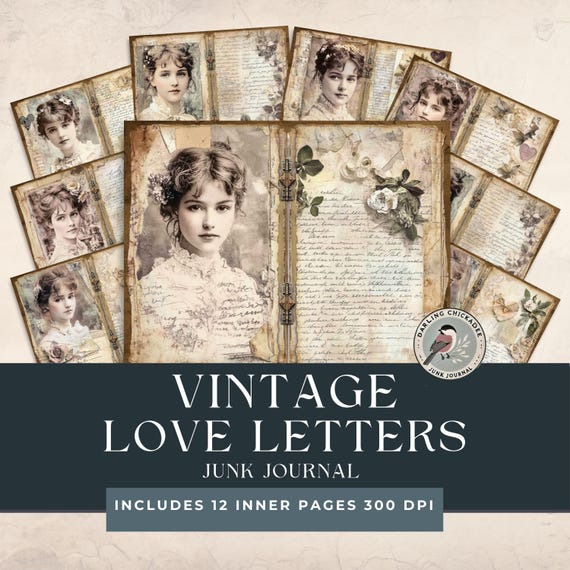 Vintage Love Letters Junk Journal Kit | Romantic Ephemera & Aged Papers | Victorian Love Letters Kit | Printable Antique-Inspired Pages