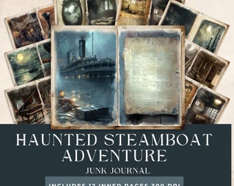 Haunted Steamboat Adventure Junk Journal | Haunted House | Nautical Printable Pages | Halloween Junk Journal Pages |  Vintage Halloween