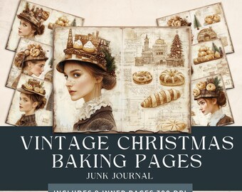 Vintage Christmas Baking Pages Junk Journal | Vintage Recipe Cards | Festive Scrapbooking | Holiday Crafting Supplies | Whimsical Christmas