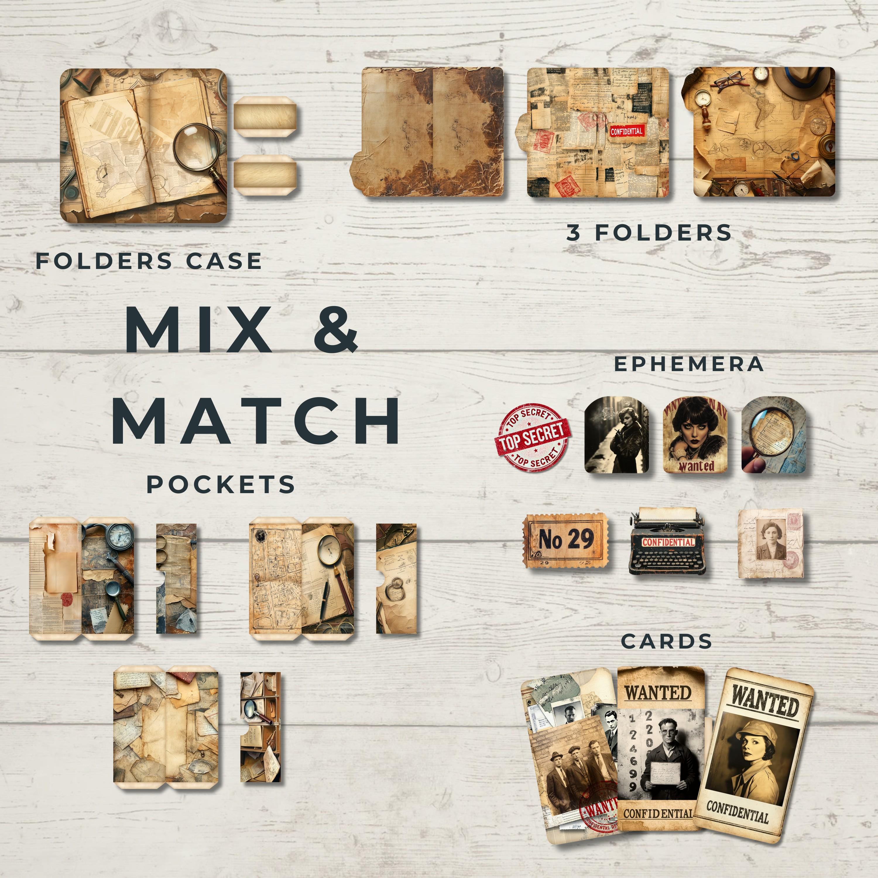 Detective Files Folders Junk Journal | Mystery Case File Pocket ...