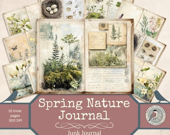 Spring Nature Journal Kit | Printable Junk Journal for Spring Observations | Botanical Style Pages | Nature Journaling | Seasonal Journal