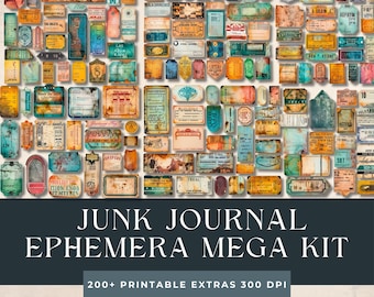 Junk Journal Mega Kit | Digital Journal Loaded Tags| Shabby Ephemera | Neutral Grangy Vintage Embellishments | Printable Embellishments