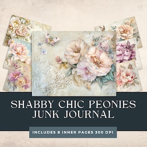 Shabby Chic Peonies Junk Journal | Vintage Peonies Letters | Floral Digital Paper |  Elegant Peony | Shabby Peonies | Peony Digital Papers