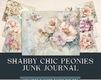 Shabby Chic Peonies Junk Journal | Vintage Peonies Letters | Floral Digital Paper |  Elegant Peony | Shabby Peonies | Peony Digital Papers