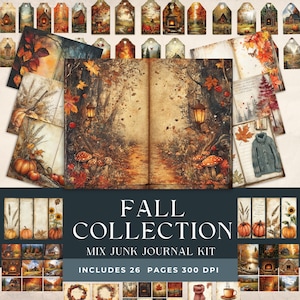 Kit de diario basura acogedor para otoño / Material de manualidades de otoño / Páginas de diario basura para otoño / Diseños acogedores para otoño / Páginas rústicas para otoño
