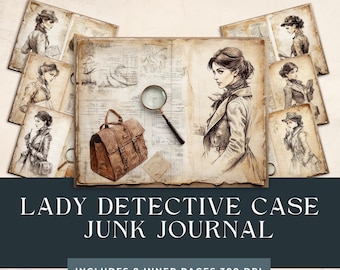 Lady Detective Case Junk Journal Kit | Detective Files | Crime Investigation Printable | Detective Craft Kits | Vintage Victorian Pages