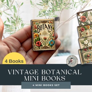 Vintage botanische miniboeken – set van 4 | Botanische miniatuurboeken voor ongewenste tijdschriften | Botanische illustratie | Tijdelijke verschijnselen | Poppenhuisboeken