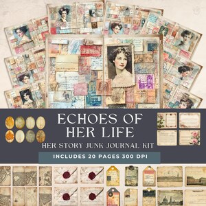 Ecos da sua vida: Kit de diário de lixo | Cartas e retratos perdidos Scrapbooking | Páginas de memórias vintage | Coisas efêmeras vintage | Kit de memórias