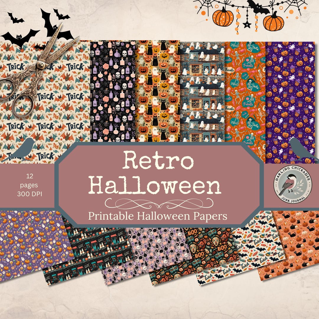 Retro Halloween Printable Papers | Vintage Halloween Digital Junk ...