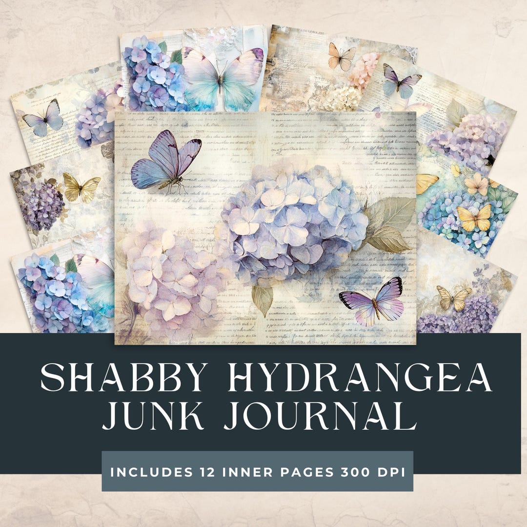 Shabby Hydrangea Junk Journal | Vintage Hydrangea Letters | Floral ...
