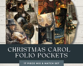 May include: A set of 17 Christmas Carol themed folio pockets. The pockets are made of paper and feature illustrations from the classic story. The pockets are designed to be used as a mix and match set, allowing you to create your own unique Christmas decorations.