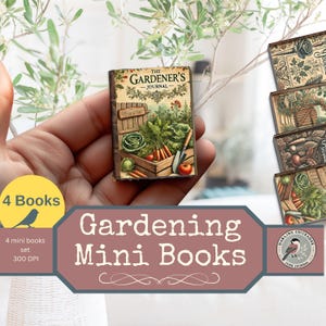 Minilibros de jardinería (juego de 4) / Diario de jardín vintage con ilustraciones acogedoras / Libros de jardinería retro / Libros de jardinería en miniatura imprimibles
