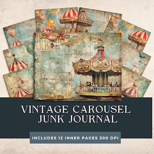 Vintage Karussell Junk Journal | Pferd Junk Journal |  Karneval Digitale Collage Blatt | | Viktorianische Scrapbook Seiten | Karussell Digitales Papier