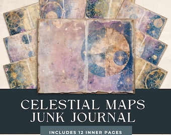 Celestial Junk Journal Printable Pages | Astronomy Journal | Space Scrapbook Paper | Space Junk Journal |Moon Journal | Digital Download